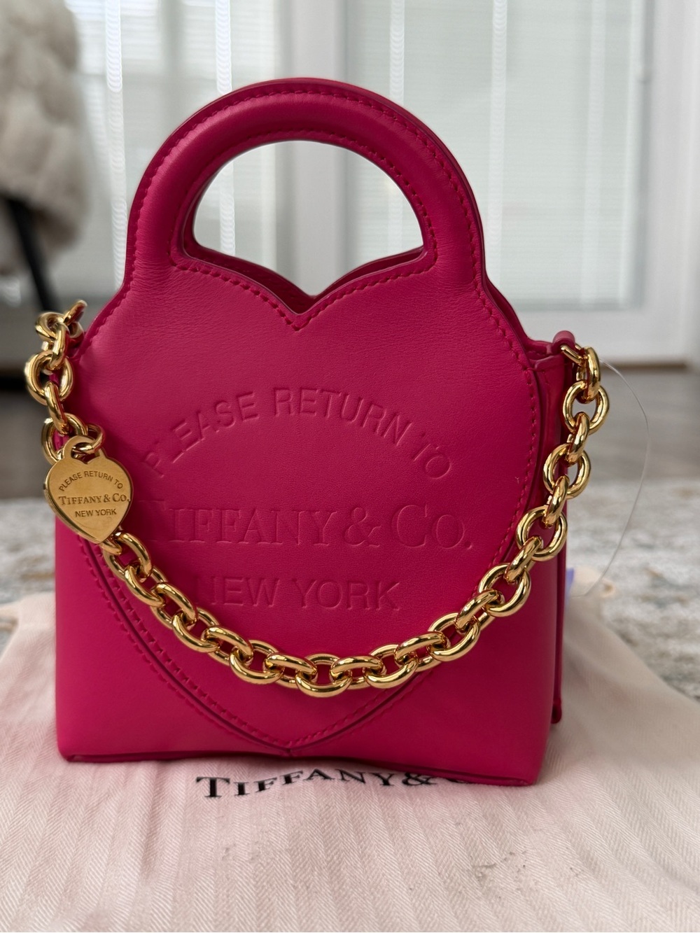 Tiffany & Co. Micro tote in hot pink with Gold Chain & strap